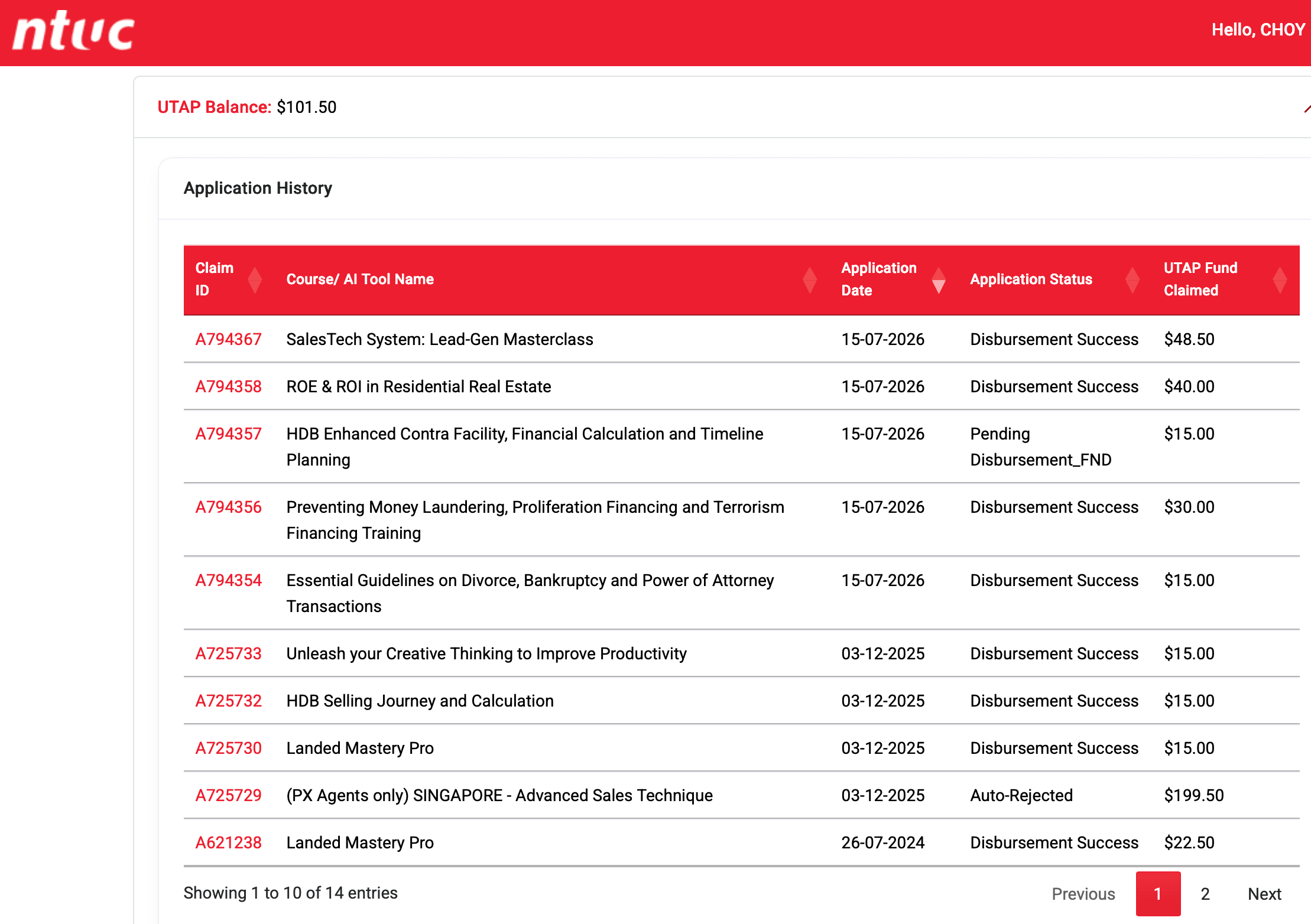 UTAP Claims Experience